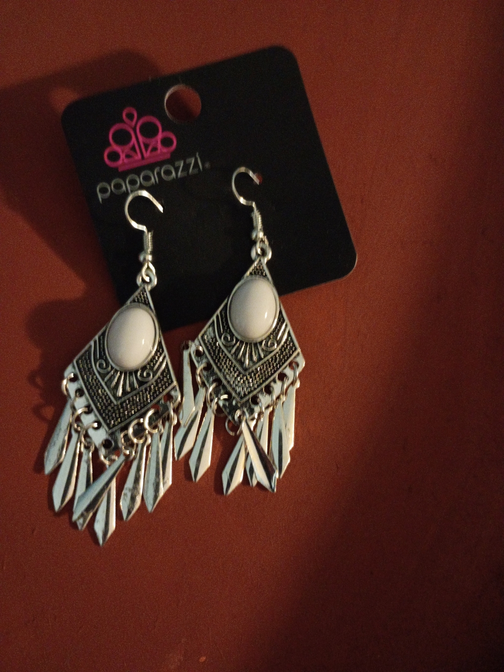 paparazzi Silver and White Boho Fringe Dangle Earrings